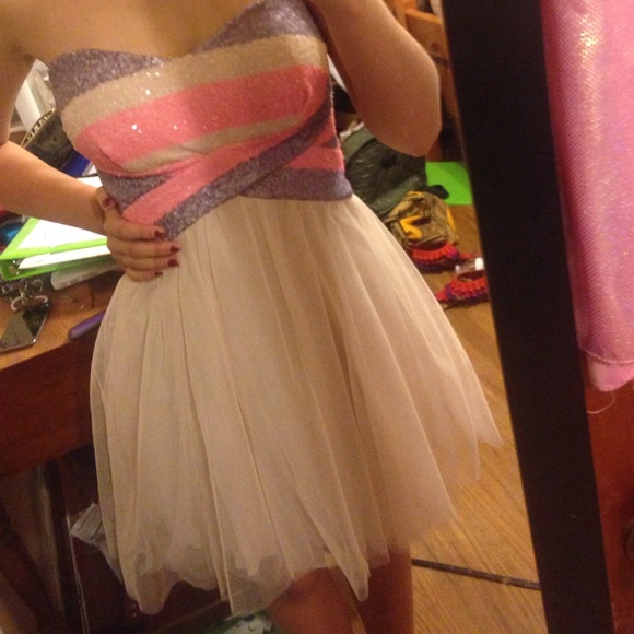 Purple, pink and cream dress!