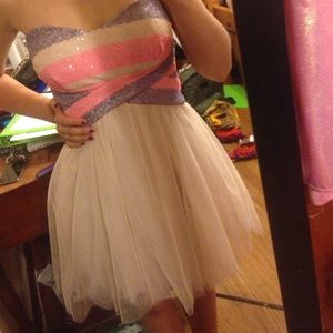 Purple, pink and cream dress!