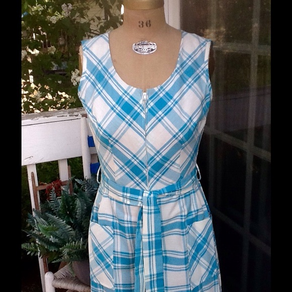 VTG 40s/50s PLAID DAY MAXI DRESS - Picture 2 of 4