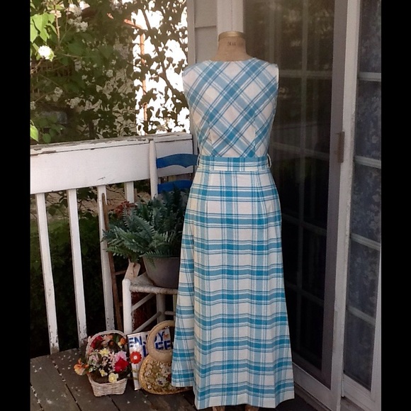 VTG 40s/50s PLAID DAY MAXI DRESS - Picture 4 of 4