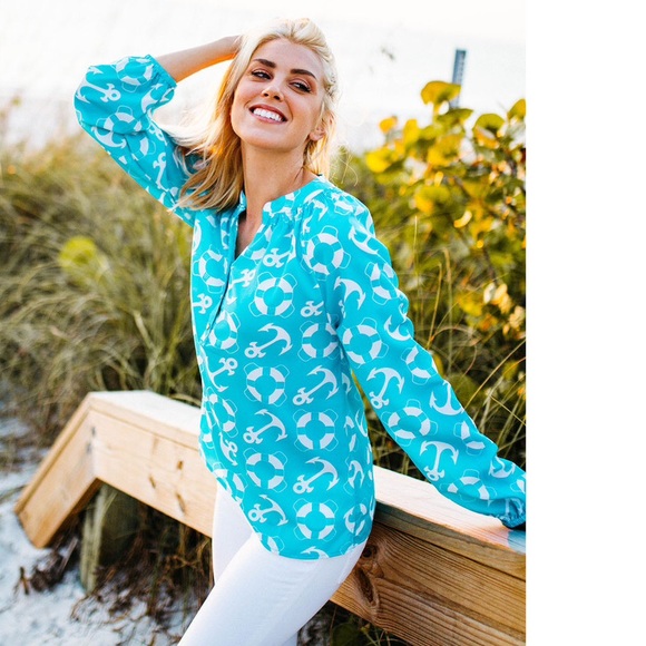 Final reduction nauti Turquoise anchor Elsa blouse
