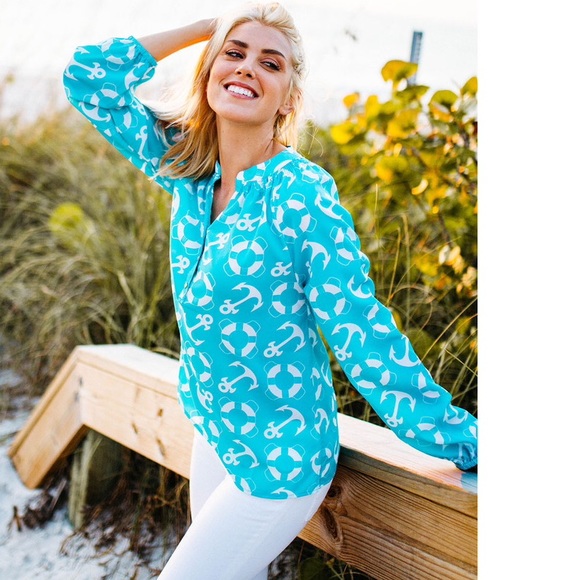 Final reduction!Turquoise nauti anchor Elsa blouse