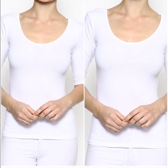 1/2 sleeve white top with scoop neck/back NWOT