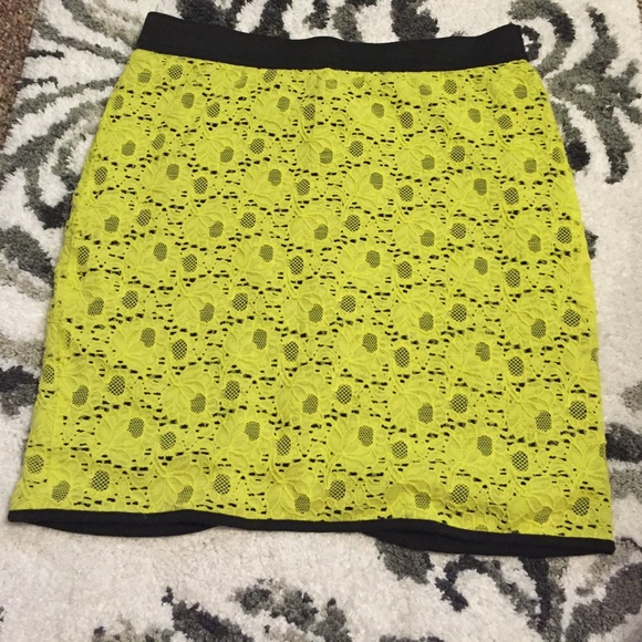 Lime green and black lace mini skirt