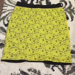 Lime green and black lace mini skirt
