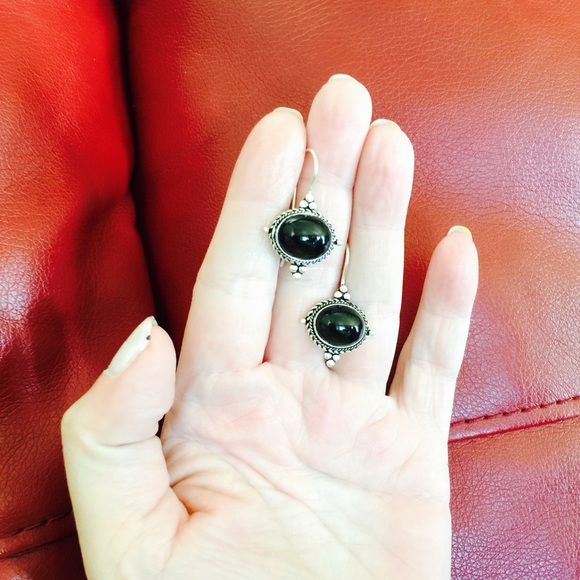 ❤️STERLING SILVER &BLACK ONYX ANTIQUE EARRINGS ❤️ - Picture 2 of 4