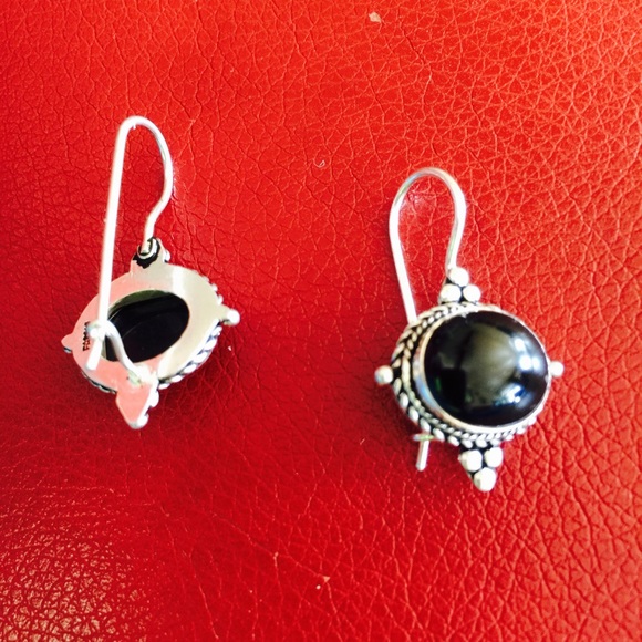 ❤️STERLING SILVER &BLACK ONYX ANTIQUE EARRINGS ❤️ - Picture 3 of 4