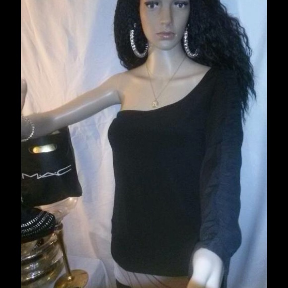 CLEARANCE Miss Tina - Long-Sleeve One Shoulder Top - Picture 2 of 2
