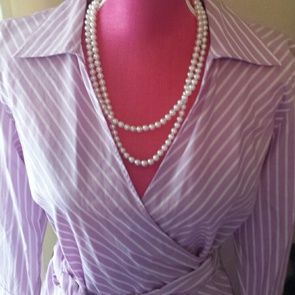 NWT 'Chaps' Stripe Lilac Wrap Blouse - Picture 2 of 4