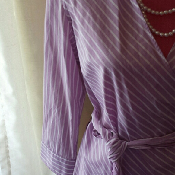 NWT 'Chaps' Stripe Lilac Wrap Blouse - Picture 3 of 4