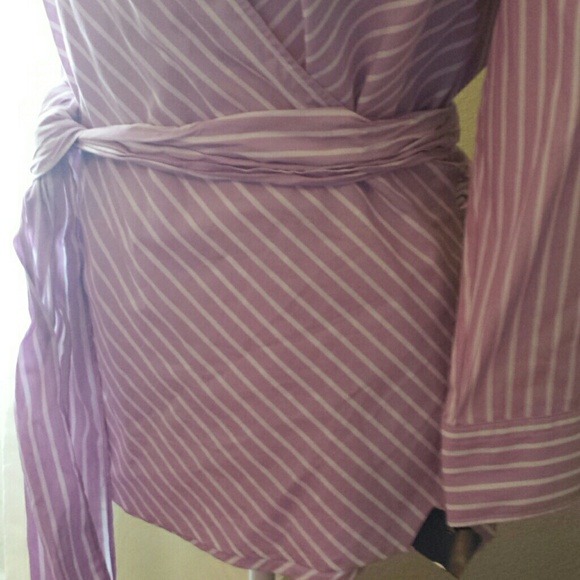 NWT 'Chaps' Stripe Lilac Wrap Blouse - Picture 4 of 4
