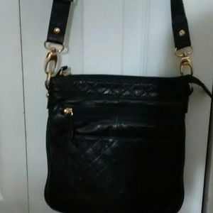 Black leather Sondra Roberts cross body bag