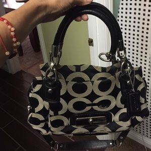 Authentic Coach Handbag Purse Beige/Black/ Black