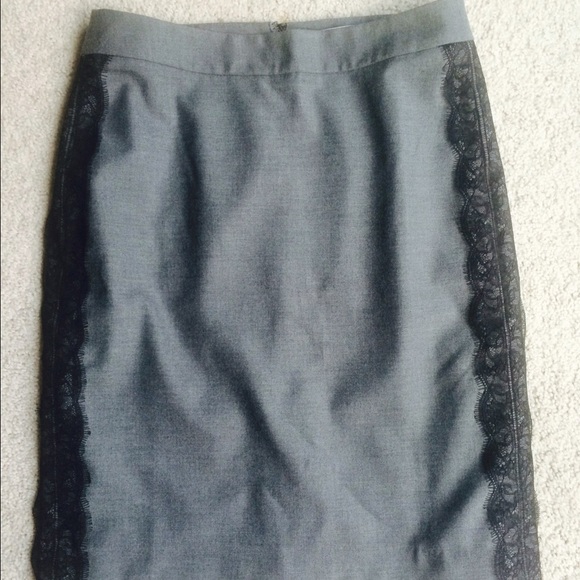 LOFT Grey Wool and Black Lace Pencil Skirt