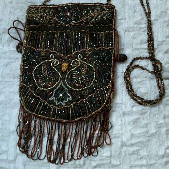 New Brown beaded evening bag