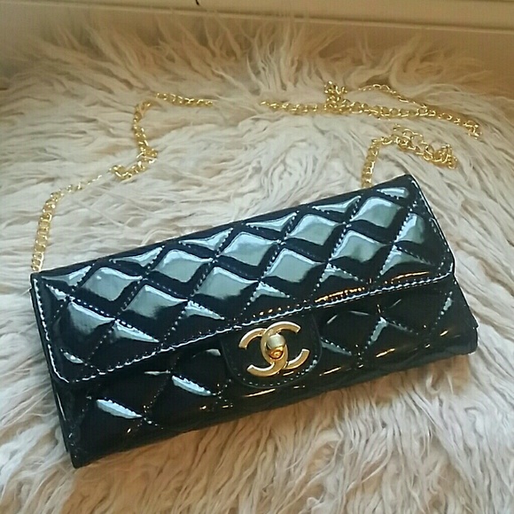 Quilted Black patent leather cross body