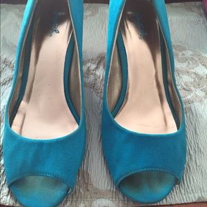 Turquoise peep toe heels
