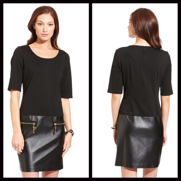 Black Dress Faux Leather Shift - Picture 3 of 7