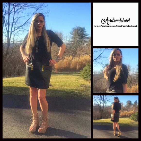 Black Dress Faux Leather Shift - Picture 4 of 7