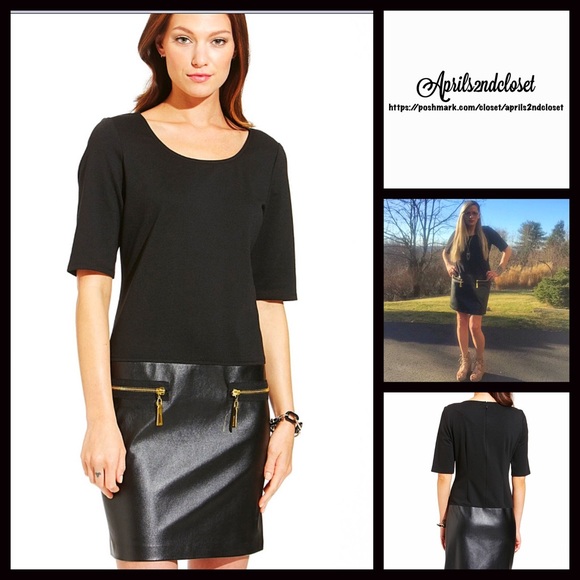 Black Dress Faux Leather Shift - Picture 6 of 7