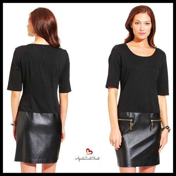 Black Dress Faux Leather Shift - Picture 2 of 7