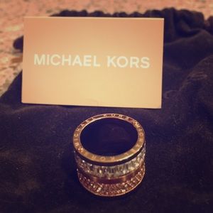 Michael Kors Rose Gold Tone Pave & Barrel Ring