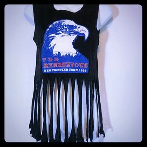Reworked Vintage  Biker Tank top with long fringe