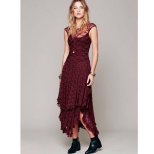 Free People French Court Lace Dress in Berry