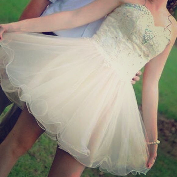 Homecoming Dress (Cream w/ beaded top)