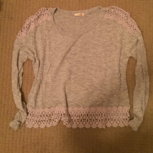 heather grey sweater with lace