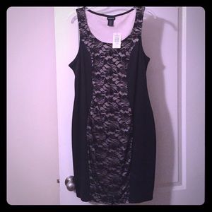 Black lace overlay body con dress