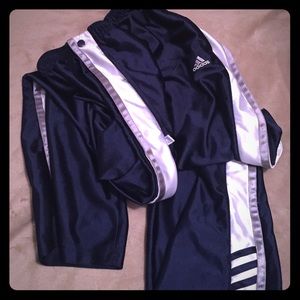Snap side navy, silver & white Adidas track pants