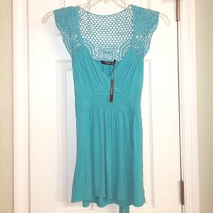 Sleeveless, Turquoise, Embroidered Top
