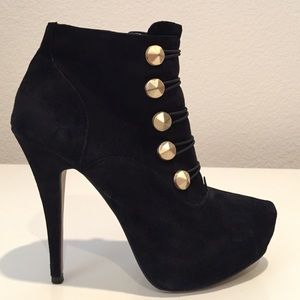 Vince Camuto Black Suede Booties w/ Gold buttons