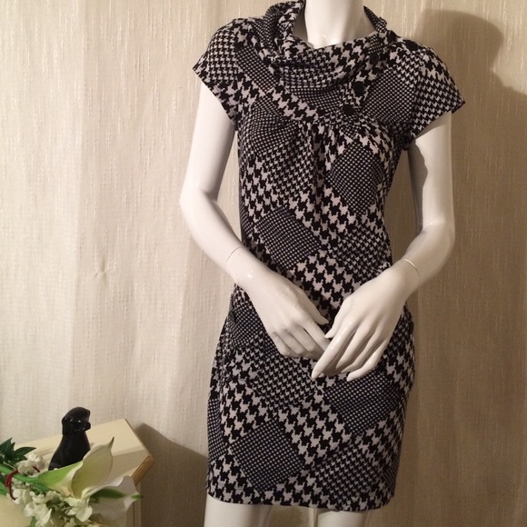 Speechless Houndstooth Shawl Neck Sweater Dress