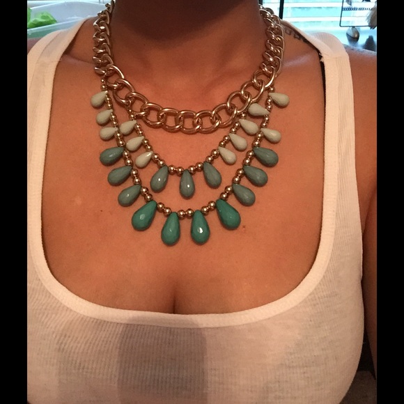 🚫SOLD🚫 Gold chain necklace w/ green beads.