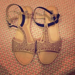 Steve Madden Black and Taupe Studded Sandals