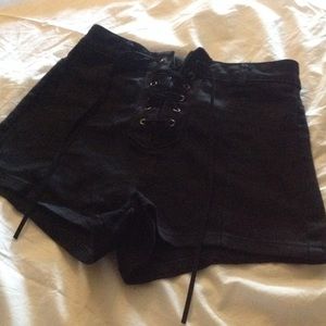 Black High Waisted Lace Up Shorts