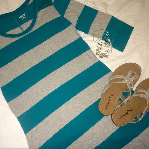 Teal and gray striped tshirt dress