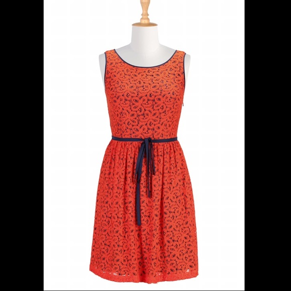 Orange and Navy Lace Eshakti Fiona Dress