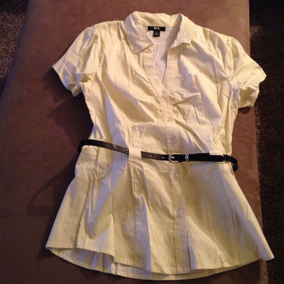 Yellow striped short sleeve button up