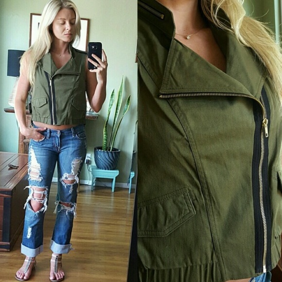 ❌BUNDLED❌Olive Green Moto Asymmetrical Style Vest - Picture 4 of 4