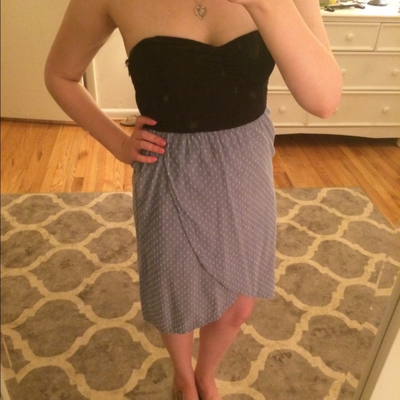 Hurley blue and black strapless tulip dot dress