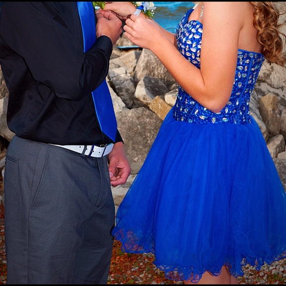 Blue Jeweled Homecoming Dress