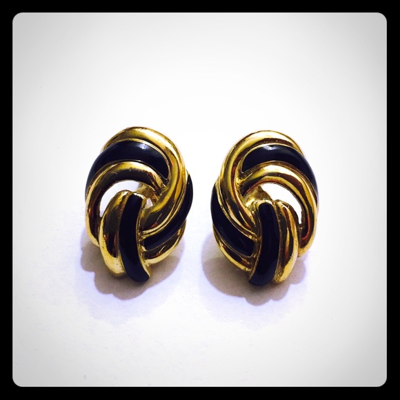 Vintage Gold & Navy Swirl Earrings