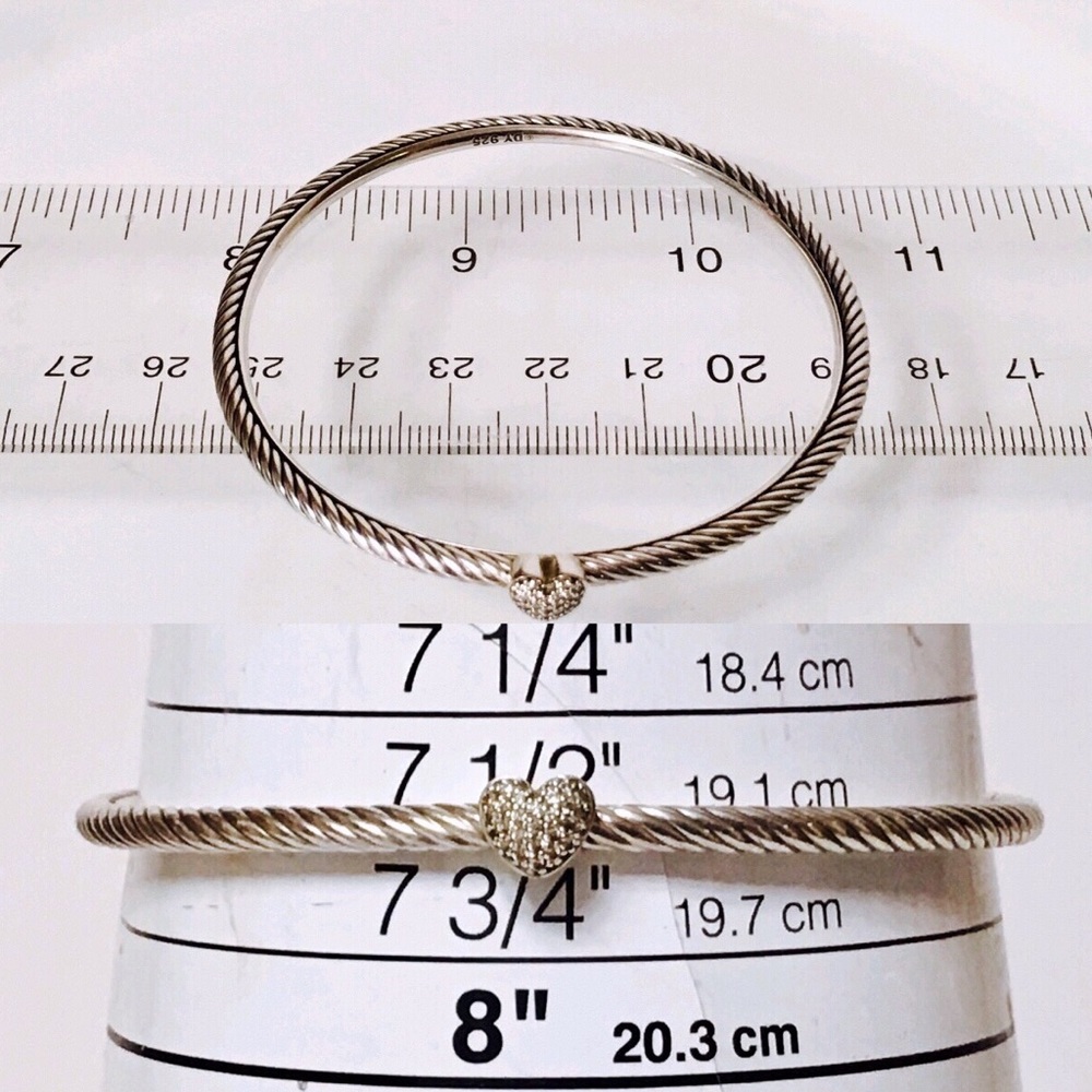 David Yurman Diamond Heart Cable Bangle Bracelet - Picture 4 of 4