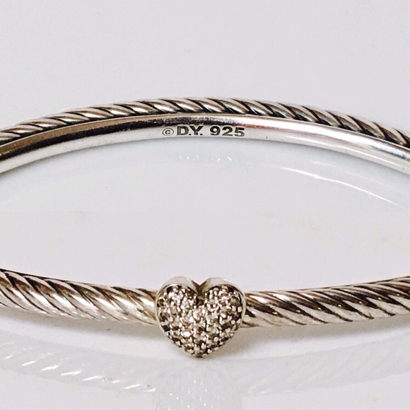 David Yurman Diamond Heart Cable Bangle Bracelet - Picture 3 of 4