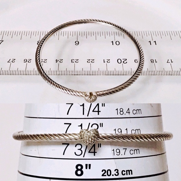 David Yurman Diamond Heart Cable Bangle Bracelet - Picture 4 of 4
