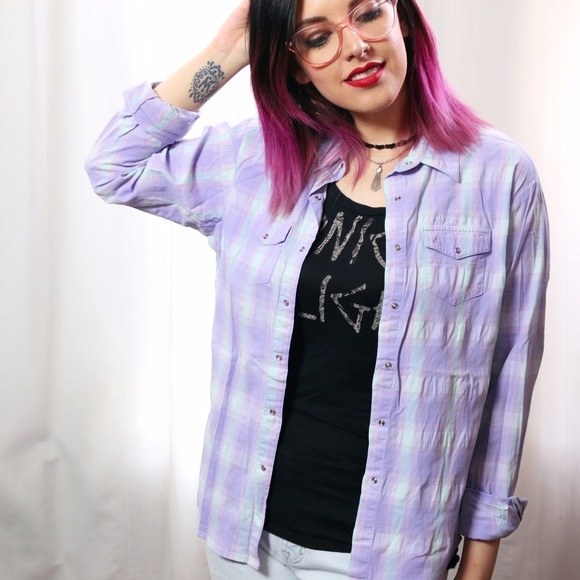 Wrangler Tops - HALF OFF SALE | Lavender Plaid Pearl Snap Top Wrangler Tops - HALF OFF SALE | Lavender Plaid Pearl Snap Top