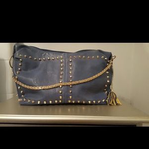 Navy blue studded handbag